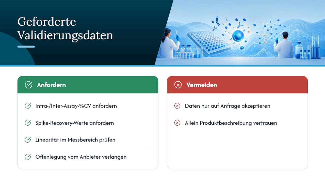 Diagramm mit Validierungsdaten des ELISA-Tests zu Präzision und Rückgewinnung
