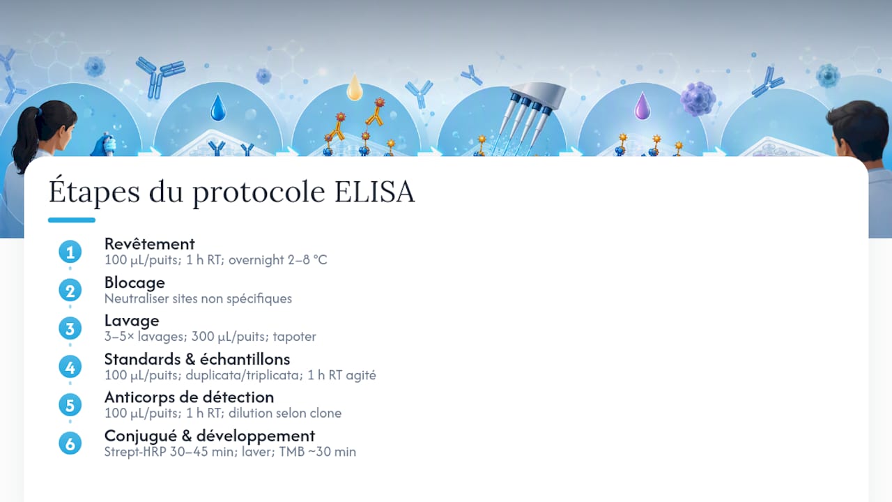Schéma illustrant les étapes du protocole ELISA en sandwich