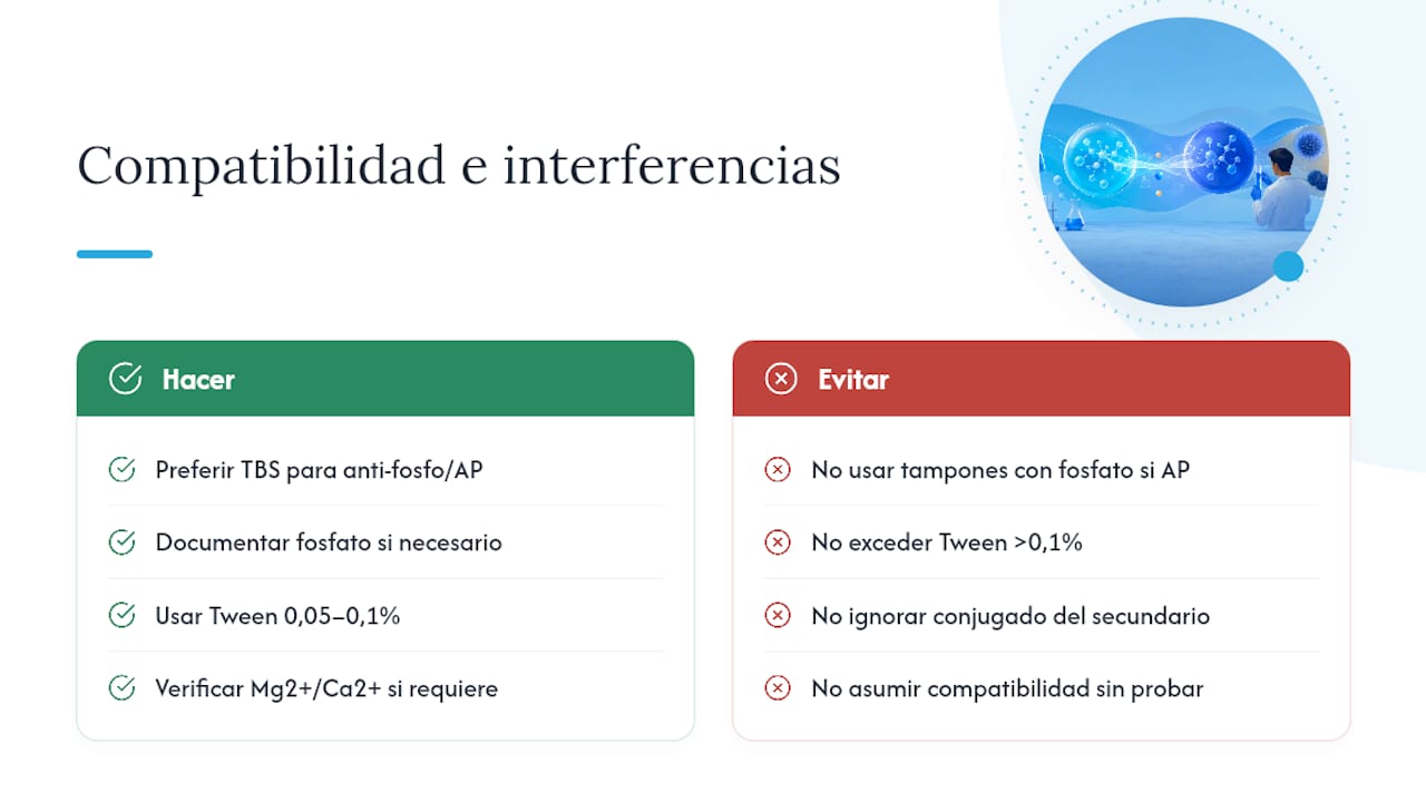 Interferencias y compatibilidad: dónde falla cada tampón — overview diagram