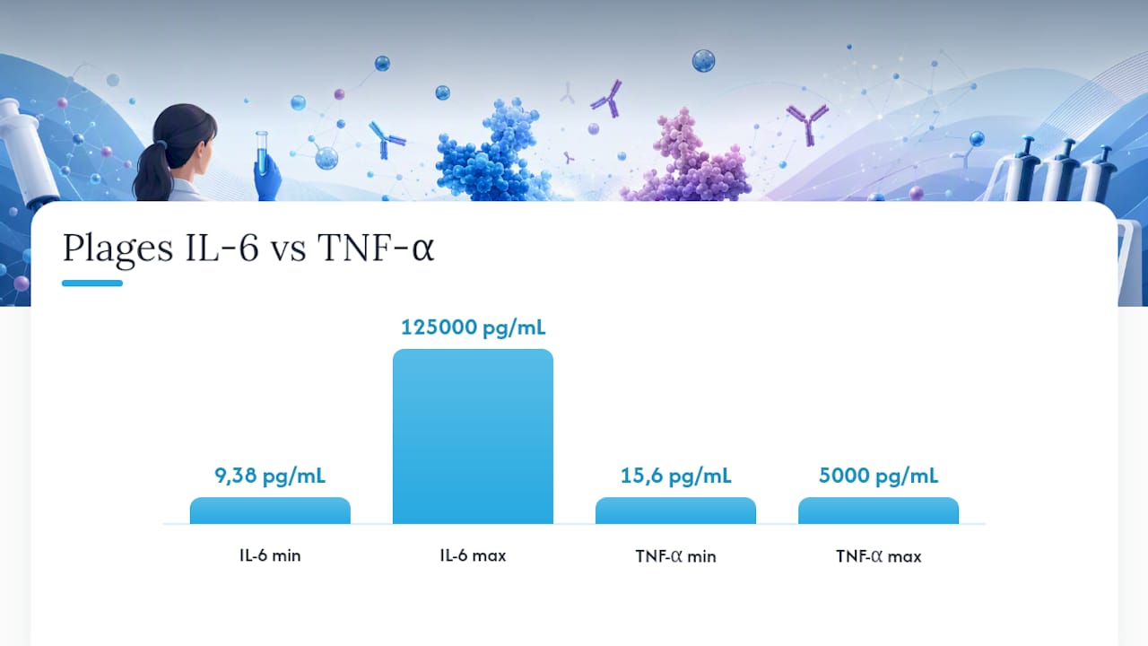 Comparaison des plages de détection IL-6 et TNF-alpha