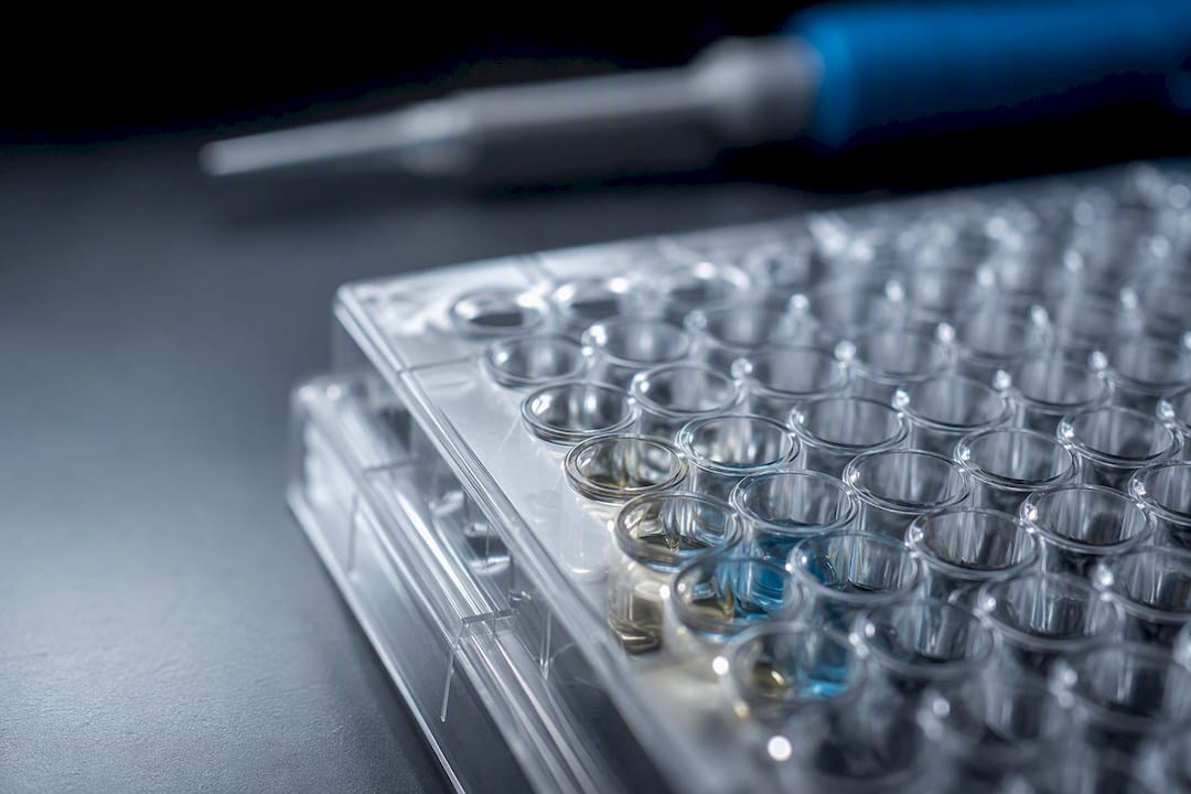 Gros plan sur un puits d'une plaque ELISA