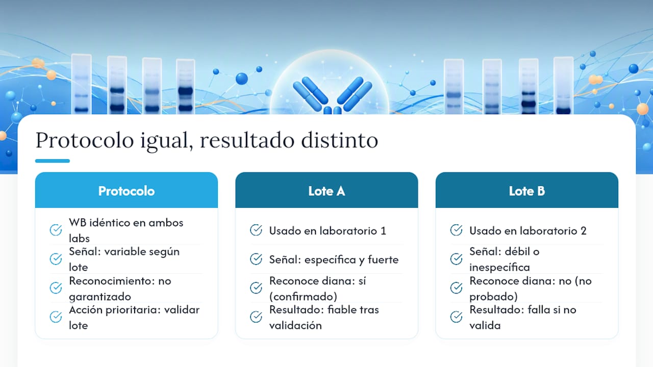 Comparación entre lote de anticuerpo y protocolo