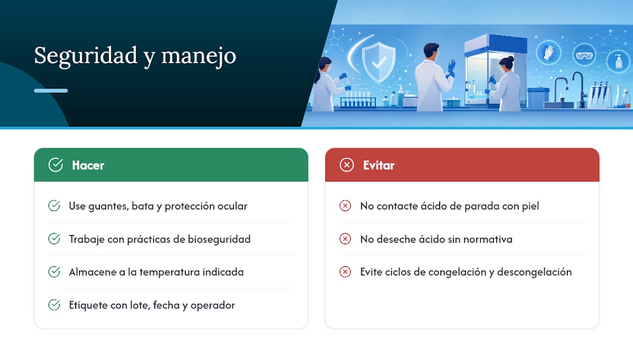 Protocolos de seguridad y manejo de muestras en ELISA — overview diagram