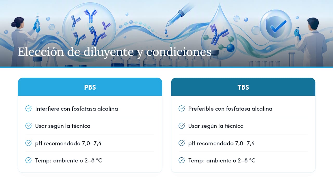 Comparación de diluyentes y condiciones de almacenamiento