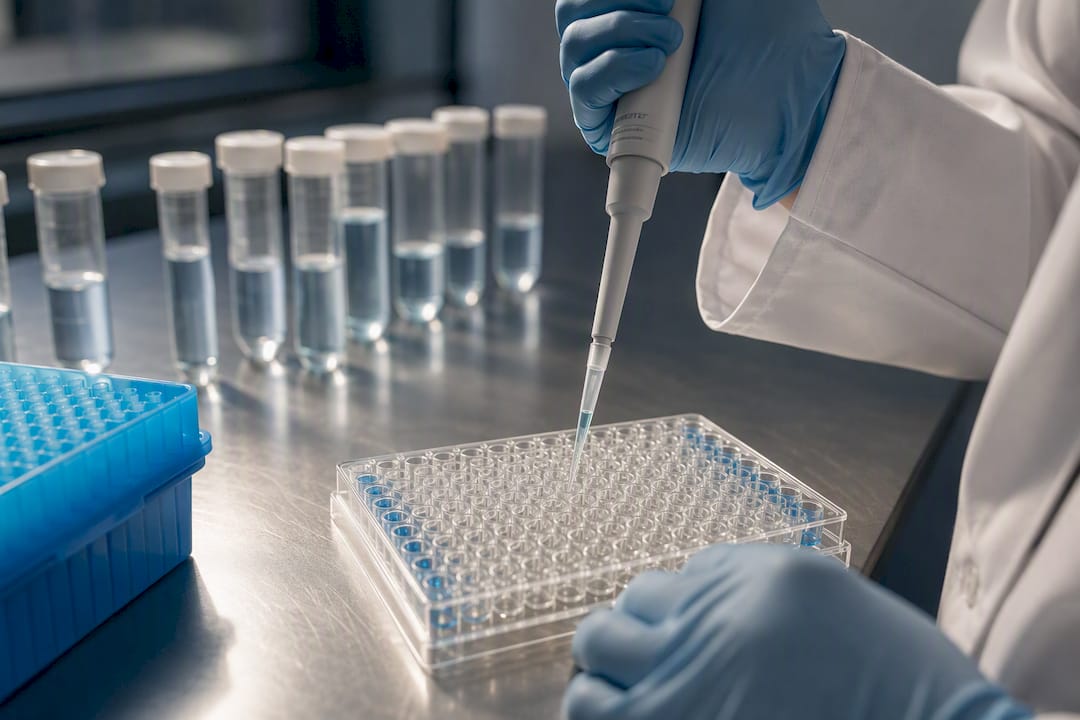 Pipettieren einer ELISA-Probe zur Validierung der Nachweisgrenze