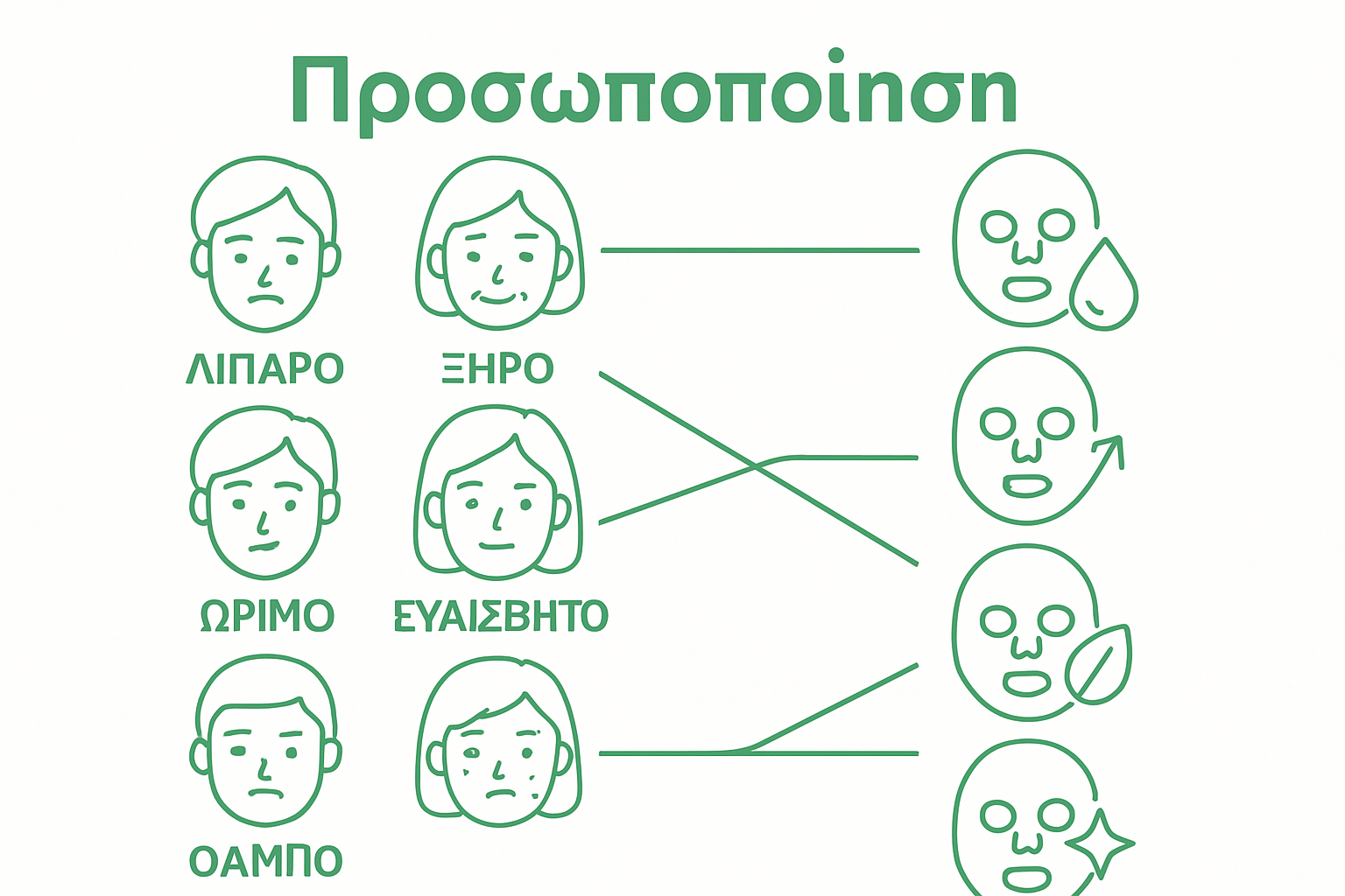 Visual pairing of skin types and recommended sheet masks