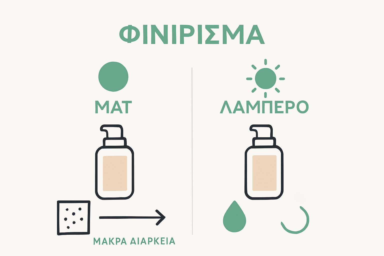 Infographic comparing matte and dewy foundation with icons