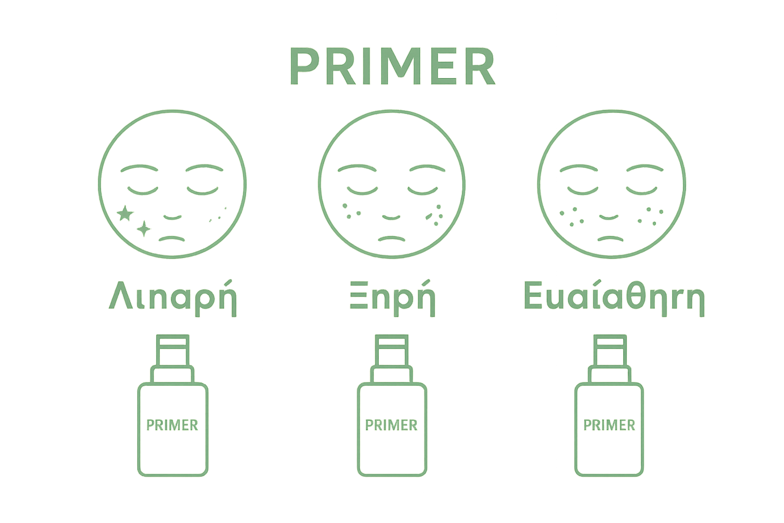 Visual comparison of primers for oily, dry, and sensitive skin types