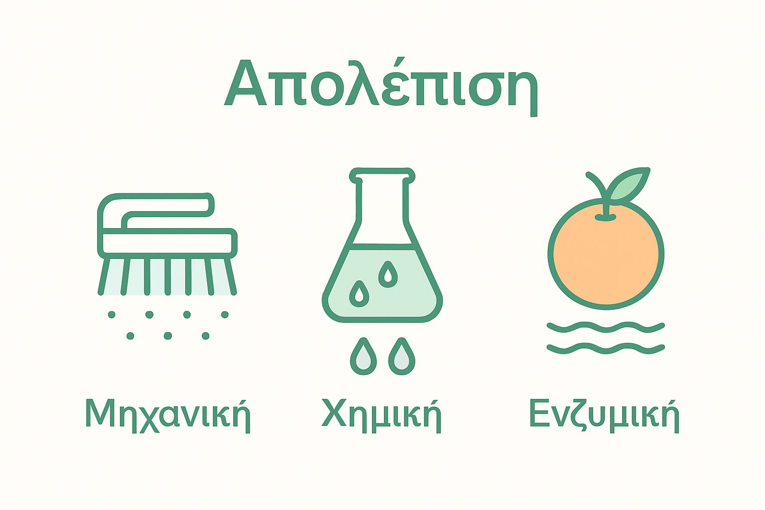 Infographic comparing mechanical, chemical, and enzymatic peeling types with simple icons