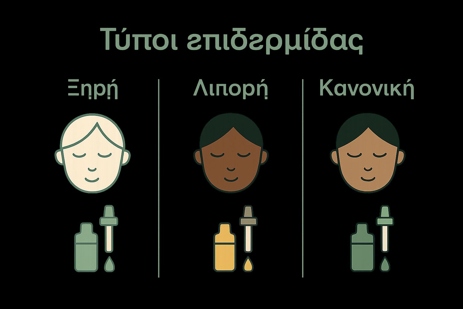 Εικονογραφημένος συγκριτικός πίνακας για έλαια βάσει τύπου δέρματος
