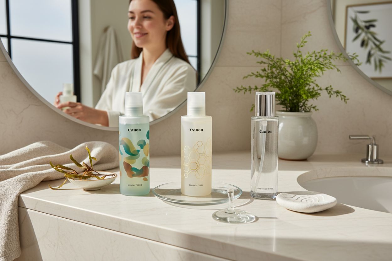 different toner bottles skincare