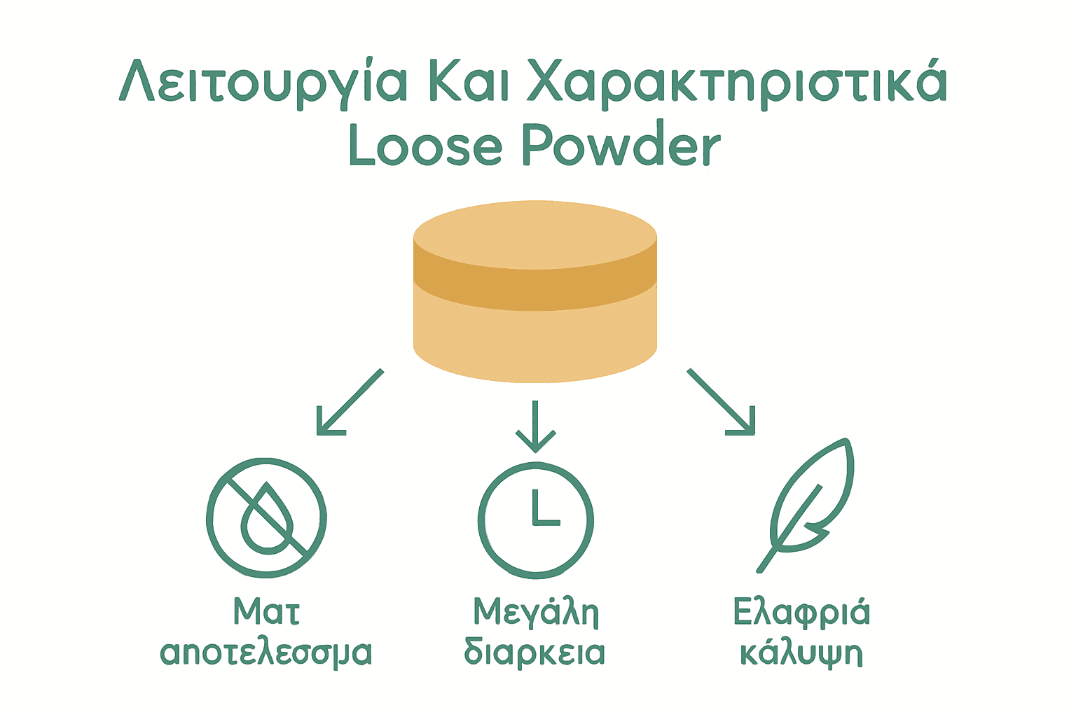 Infographic showing three key loose powder benefits with icons