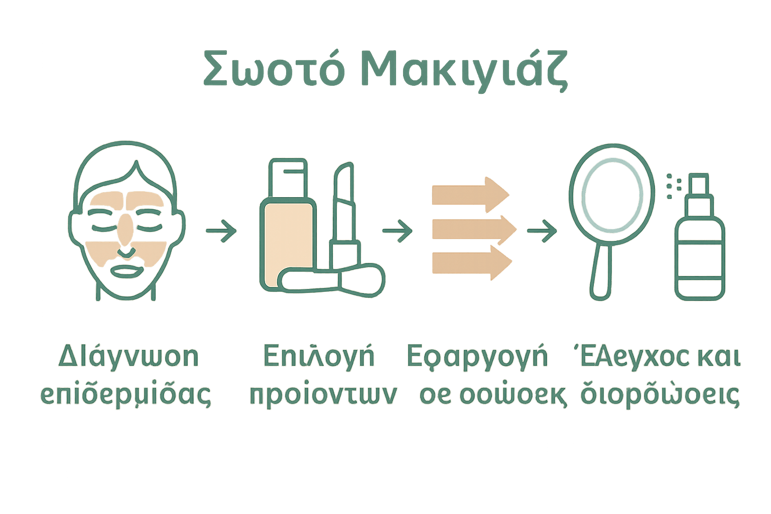 Οπτική διαδικασία σωστού μακιγιάζ με εικονίδια βημάτων