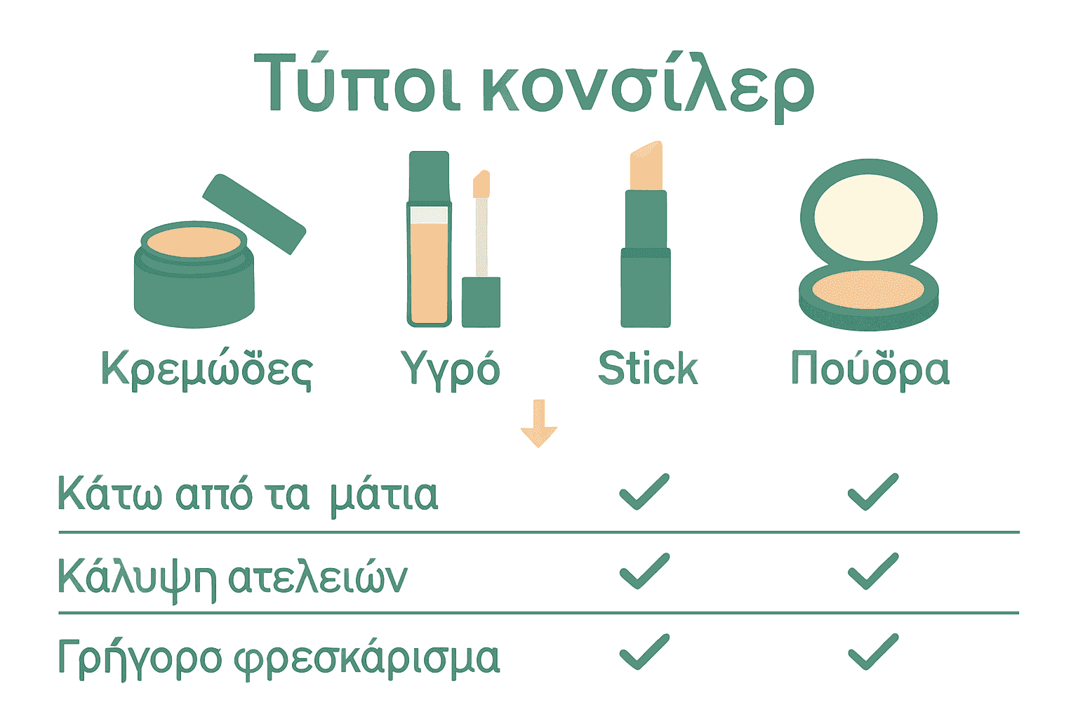 Infographic comparing types of concealer and uses