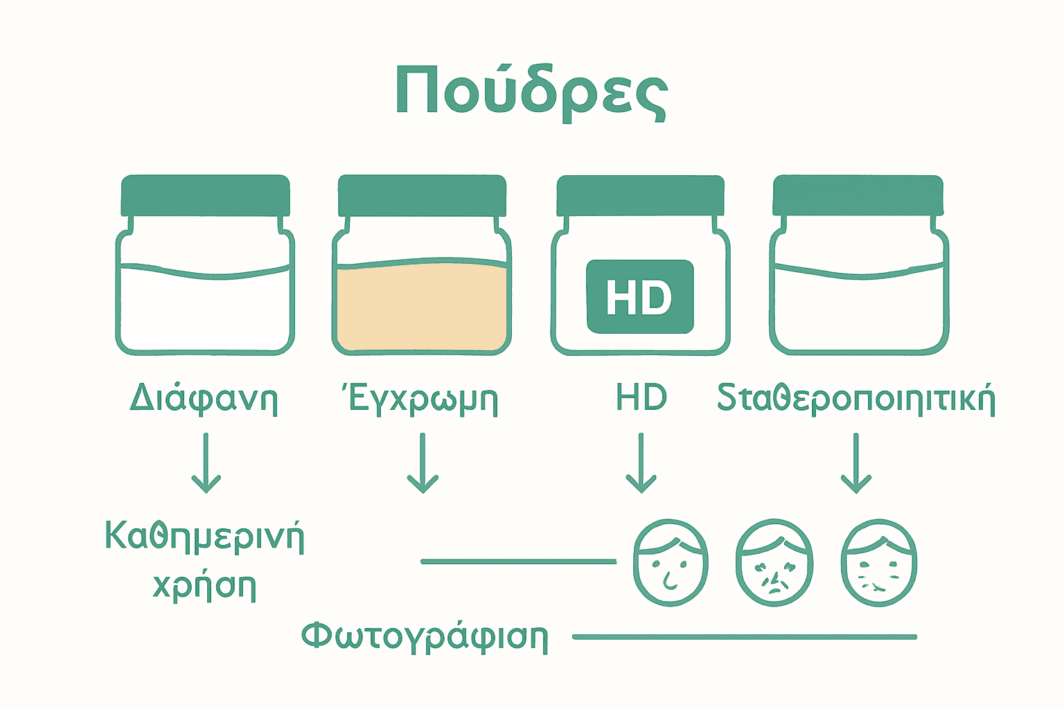 Comparison infographic of loose powder types and uses