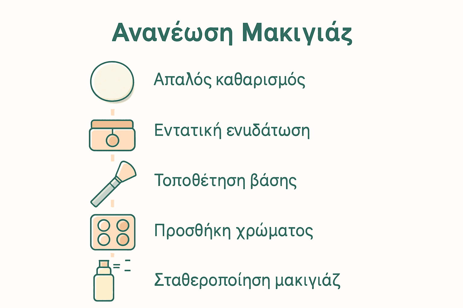 Infographic with five icons showing makeup renewal steps