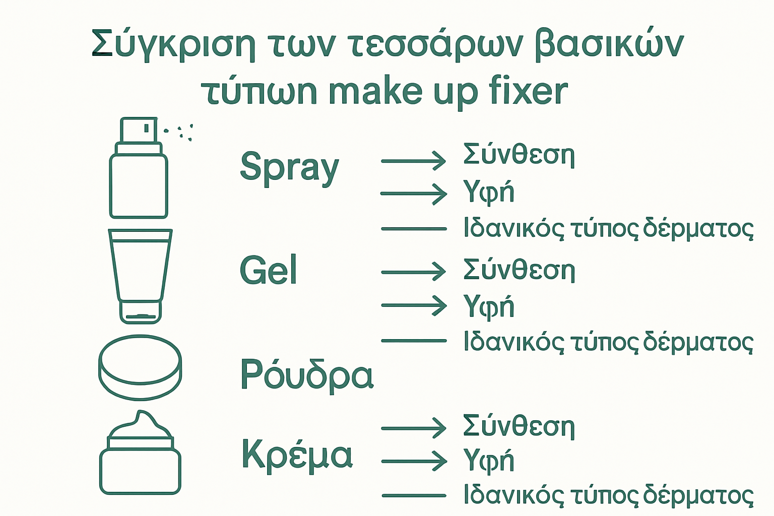 Σύγκριση βασικών τύπων make up fixer σε infographic