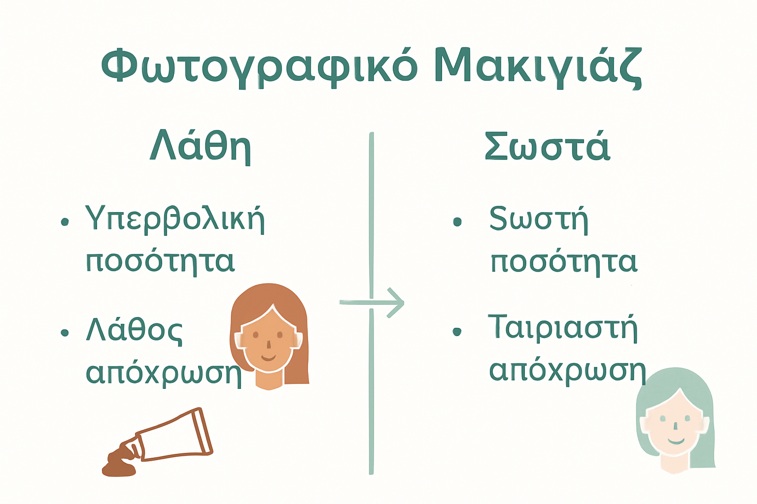 Σύγκριση λαθών και σωστών επιλογών στο φωτογραφικό μακιγιάζ