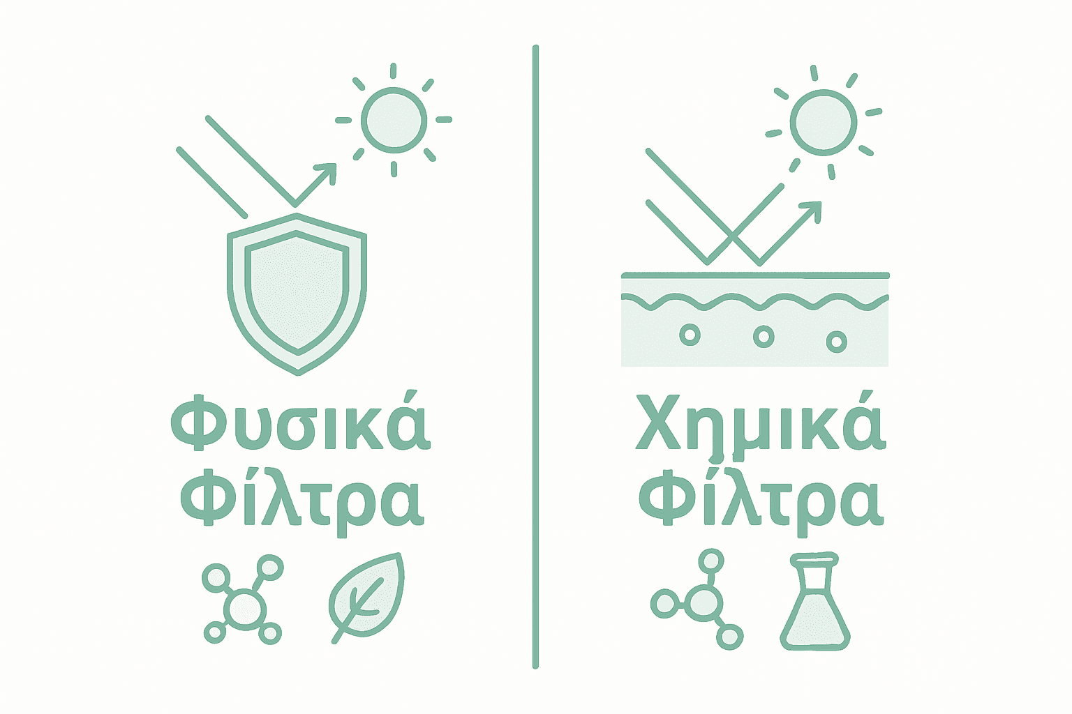 Σύγκριση ανάμεσα σε φυσικά και χημικά φίλτρα αντηλιακής προστασίας