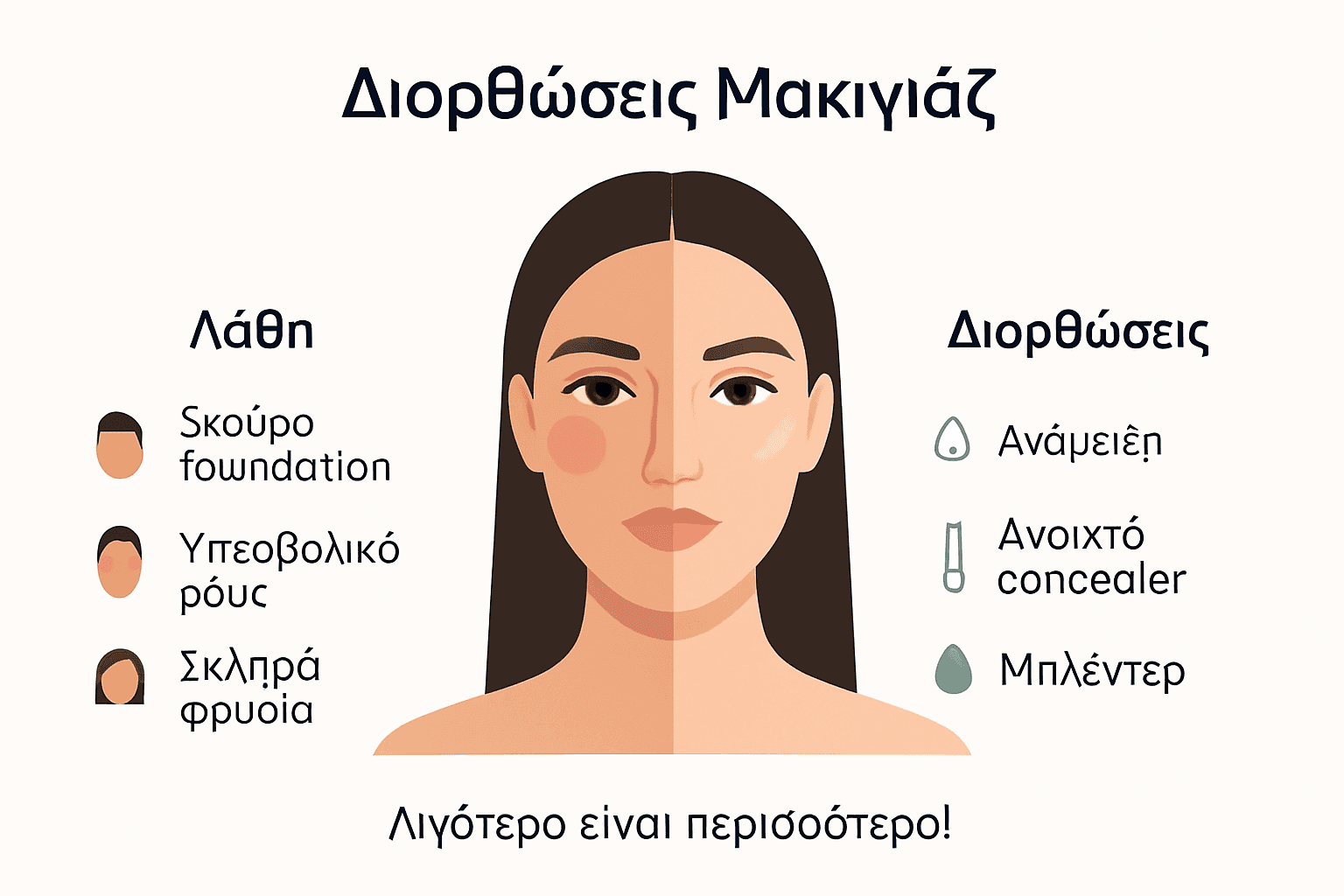 Εικονογραφημένος οδηγός με βασικά βήματα για διόρθωση μακιγιάζ