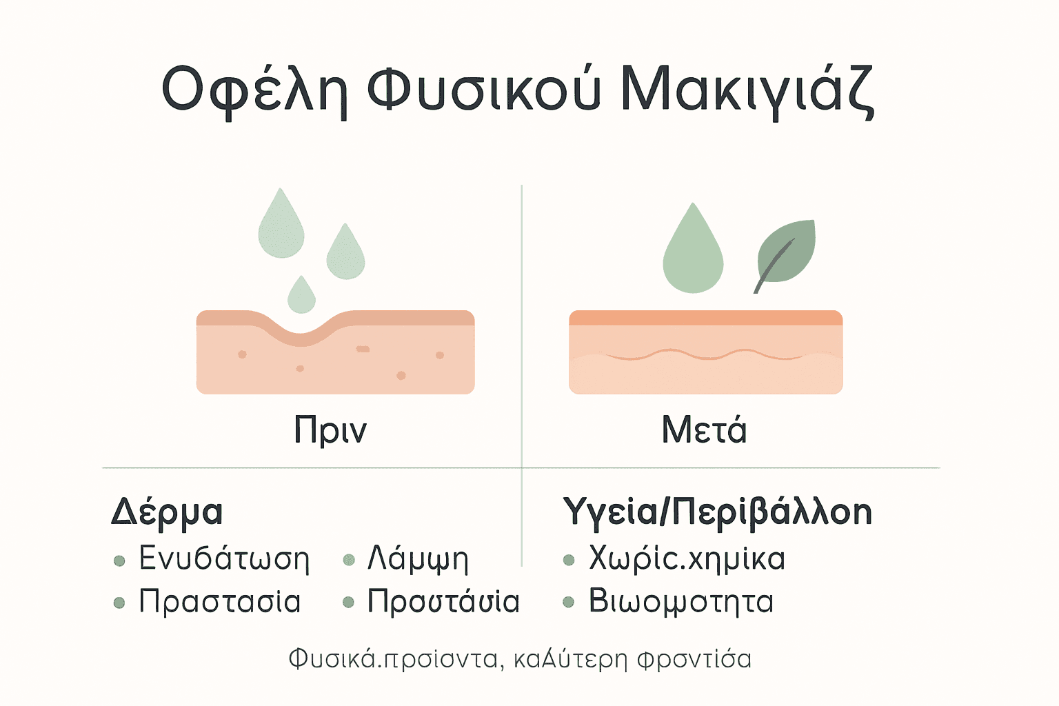 Ενημερωτικό γράφημα με τα οφέλη του φυσικού μακιγιάζ για την υγεία της επιδερμίδας