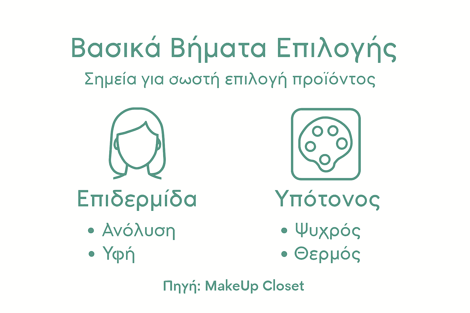 Εικονογραφημένος οδηγός με όλα τα στάδια και τα κατάλληλα εργαλεία για να βρεις την ιδανική απόχρωση για τον τύπο της επιδερμίδας σου.