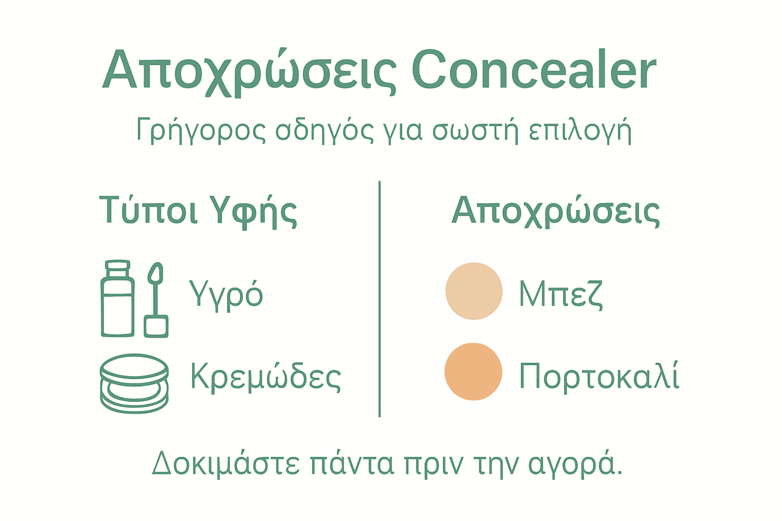 Οδηγός με γραφικά για τις αποχρώσεις και τα είδη κονσίλερ: Όλα όσα χρειάζεται να ξέρεις για να βρεις το κατάλληλο κονσίλερ για το δέρμα σου.
