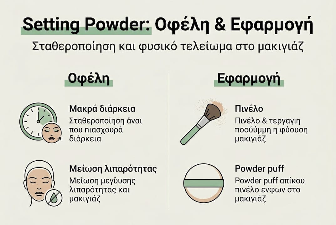 Εικονογραφημένος οδηγός: Πλεονεκτήματα και χρήσεις της πούδρας σταθεροποίησης στο μακιγιάζ