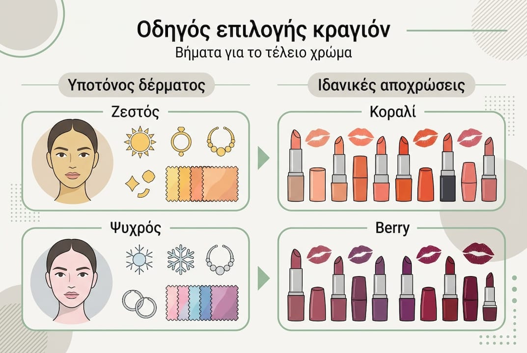 Οδηγός σε infographic: Βήματα για να διαλέξεις το ιδανικό χρώμα κραγιόν