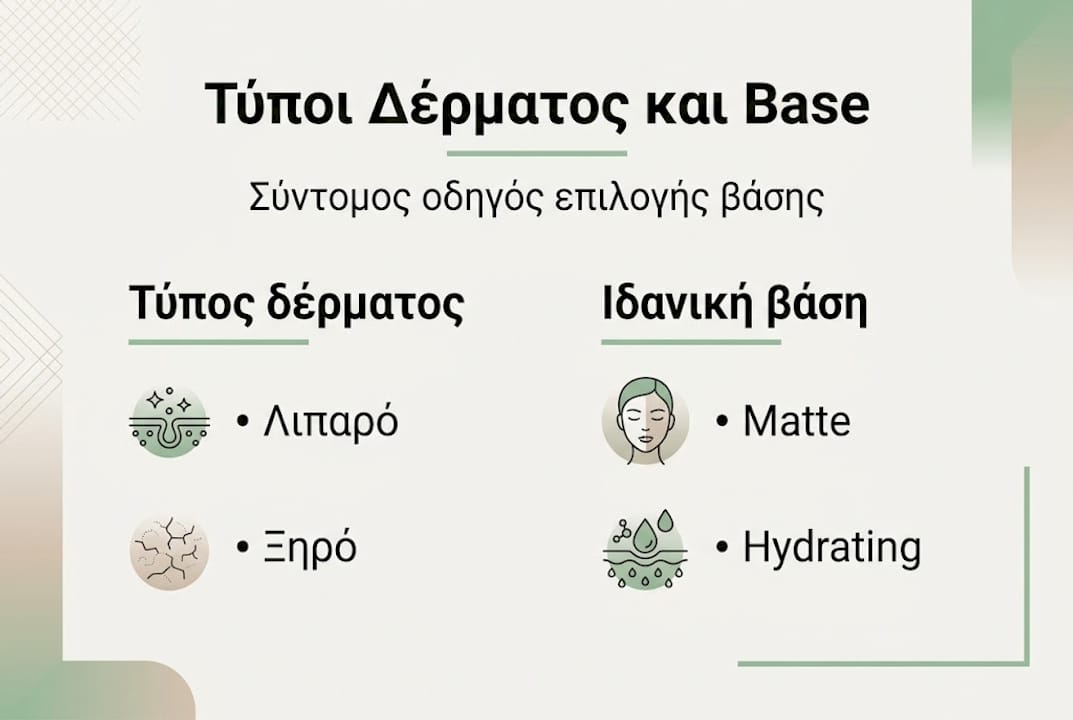 Οδηγός για την επιλογή βάσης μακιγιάζ ανάλογα με τον τύπο της επιδερμίδας σου