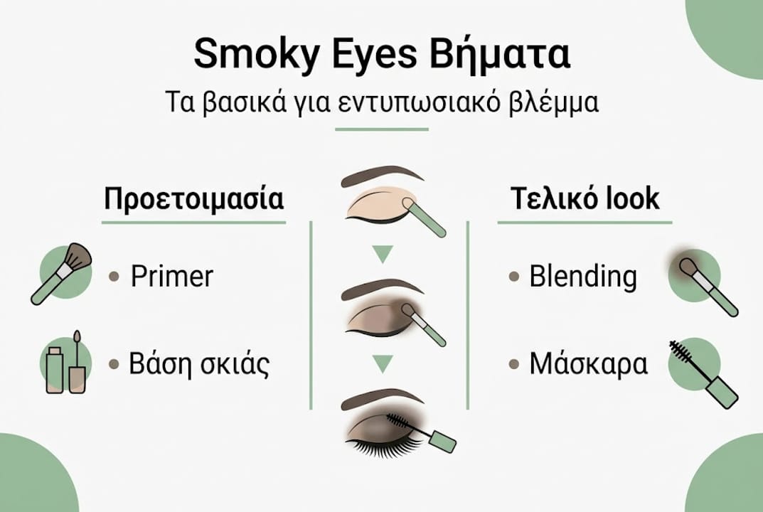 Γραφικό με τα βασικά βήματα για τέλειο smoky eye μακιγιάζ