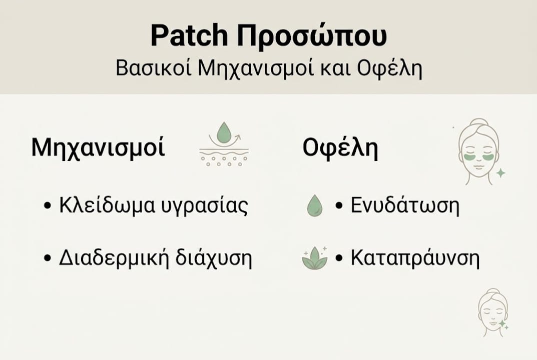 Εικονογράφηση για το πώς λειτουργούν τα επιθέματα προσώπου και ποια είναι τα οφέλη τους