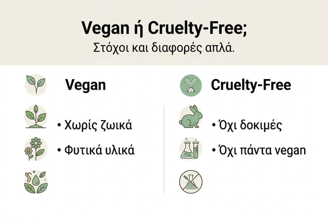 Γραφικό με σύγκριση ανάμεσα σε vegan καλλυντικά και καλλυντικά που δεν δοκιμάζονται σε ζώα