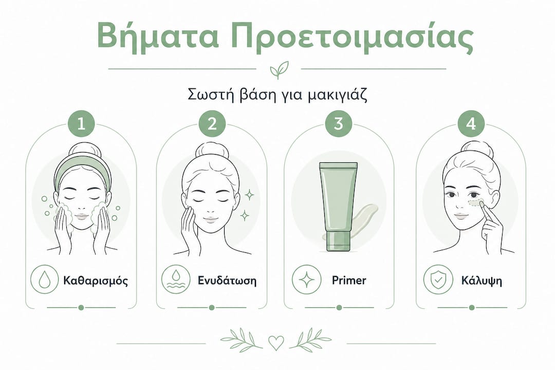 Infographic: Ο σωστός τρόπος προετοιμασίας της επιδερμίδας πριν το μακιγιάζ για ακμή