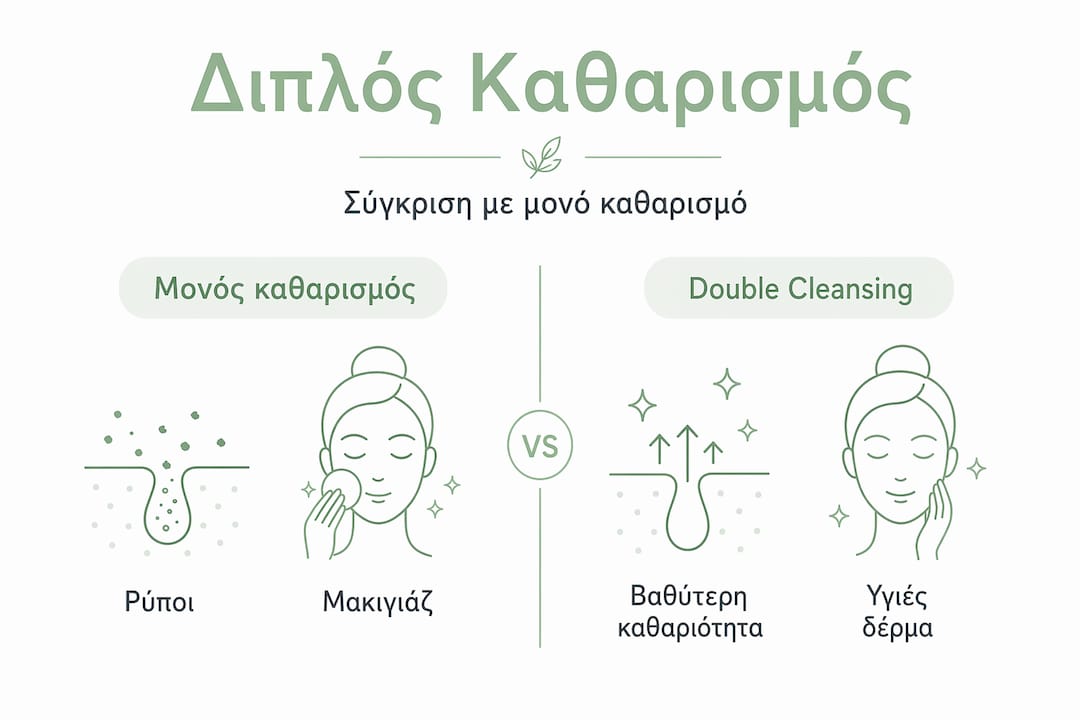 Συγκριτικός πίνακας για τον απλό και τον διπλό καθαρισμό προσώπου