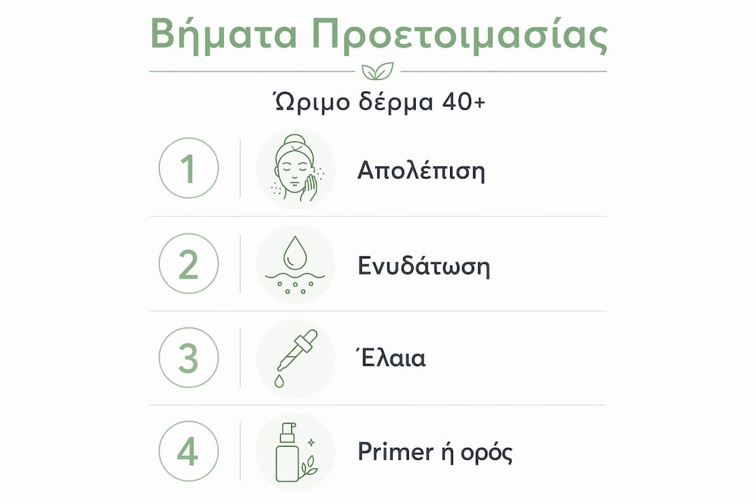 Εικονογραφημένος οδηγός με βασικά βήματα περιποίησης για ώριμες επιδερμίδες