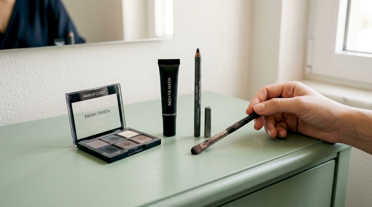 Λεπτομέρεια από εργαλεία μακιγιάζ για smokey eye look