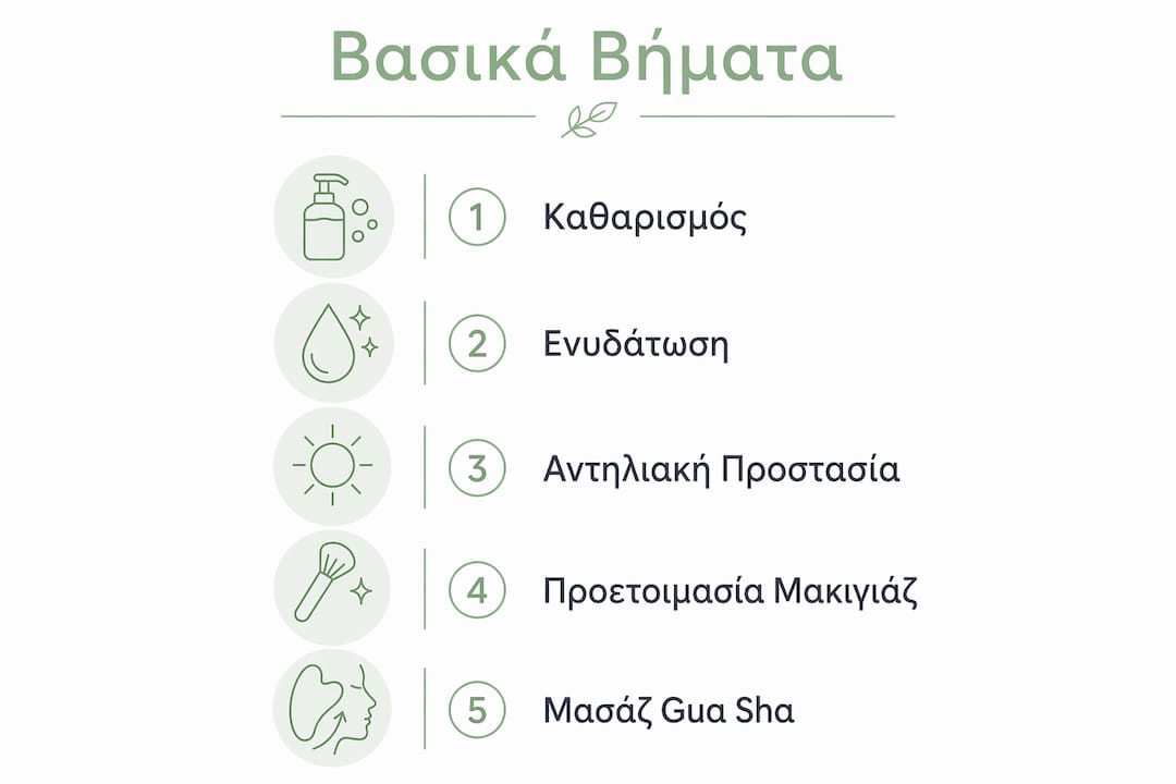 Εικονογραφημένος οδηγός με τα πέντε βασικά βήματα για σωστή φροντίδα της επιδερμίδας