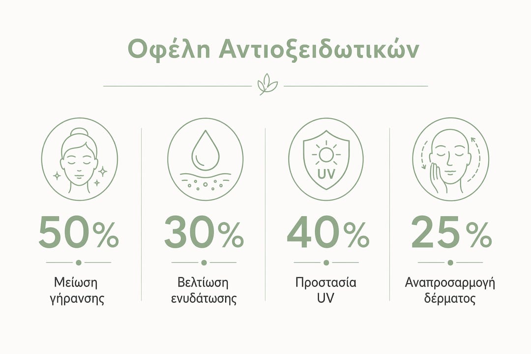 Γραφικό με στατιστικά στοιχεία για τα οφέλη των αντιοξειδωτικών στη φροντίδα της επιδερμίδας