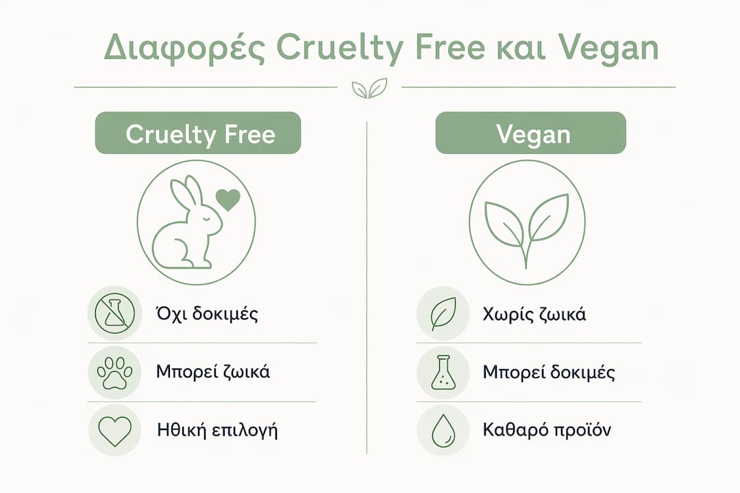 Γραφικό με σύγκριση ανάμεσα σε cruelty free και vegan καλλυντικά: Όλα όσα πρέπει να γνωρίζεις για τις διαφορές τους