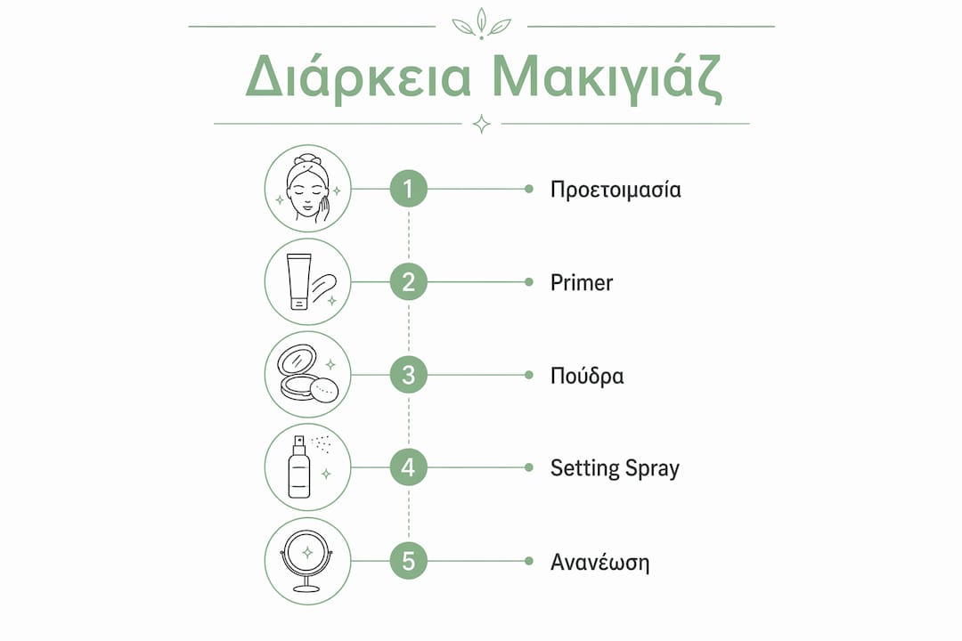 Εικονογραφημένος οδηγός με όλα τα βήματα για να διαρκεί το μακιγιάζ σου όλη μέρα