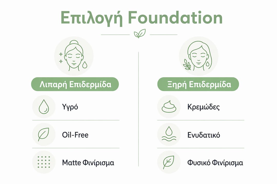 Διαδραστικό infographic: Ποια βάση μακιγιάζ ταιριάζει καλύτερα σε λιπαρή και ποια σε ξηρή επιδερμίδα; Όλες οι διαφορές, τα χαρακτηριστικά και οι επιλογές για να βρεις το ιδανικό προϊόν ανάλογα με τις ανάγκες του δικού σου δέρματος.