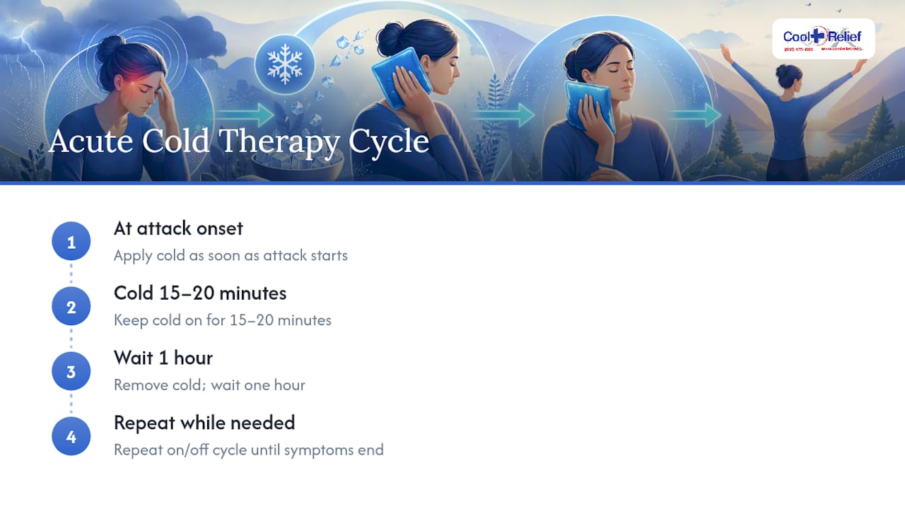 Cold therapy timing cycle for migraine relief