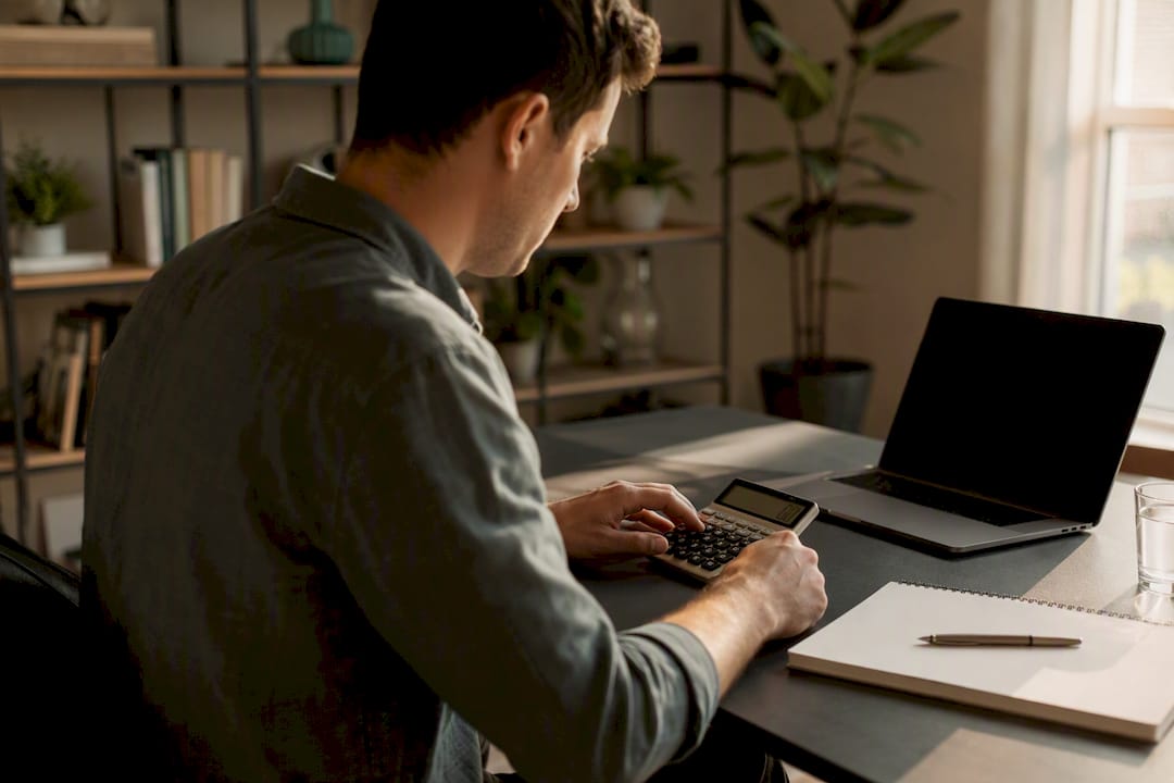 Hands using calculator for mortgage payments