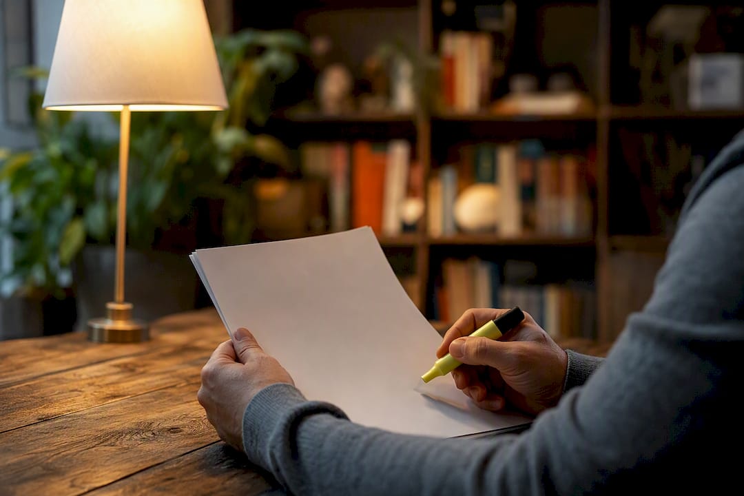 Hands annotating blank financial paperwork