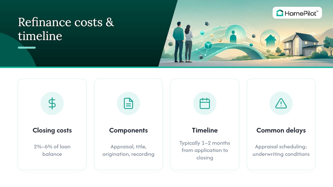 Refinance cost range and timeline diagram