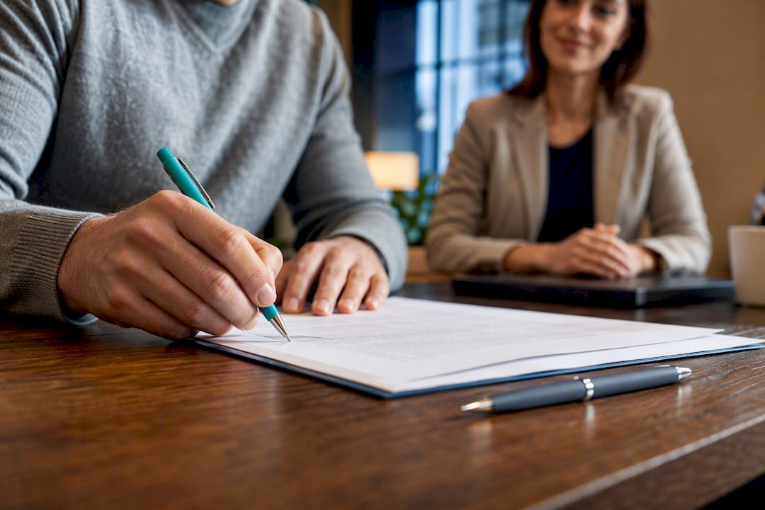 Homeowner signing refinance closing documents