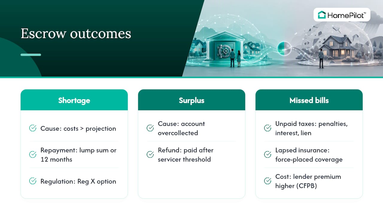 Escrow Shortages, Surpluses, and Missed Bills, overview diagram