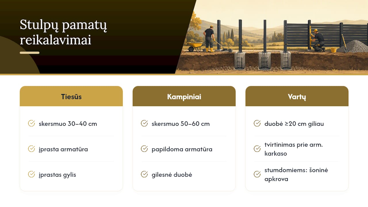 Tvoros stulpo pagrindo matmenų ir armavimo tipų schema