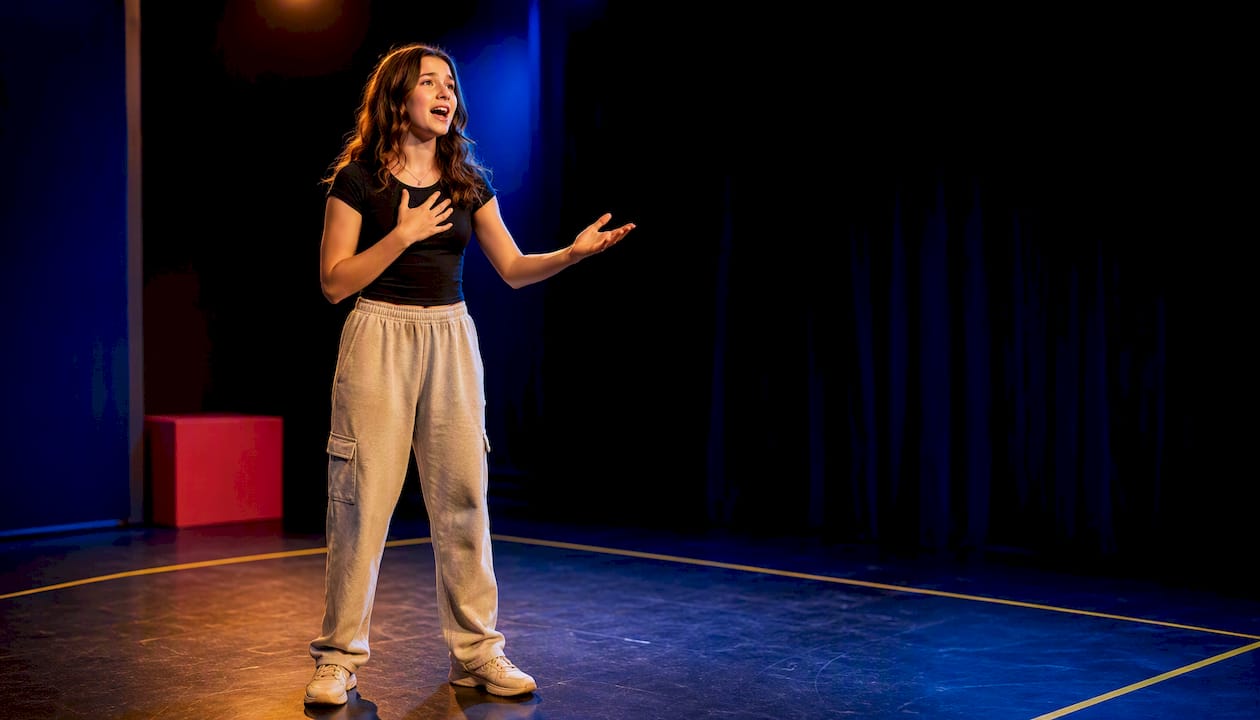 Teen performer rehearsing musical theatre audition cut